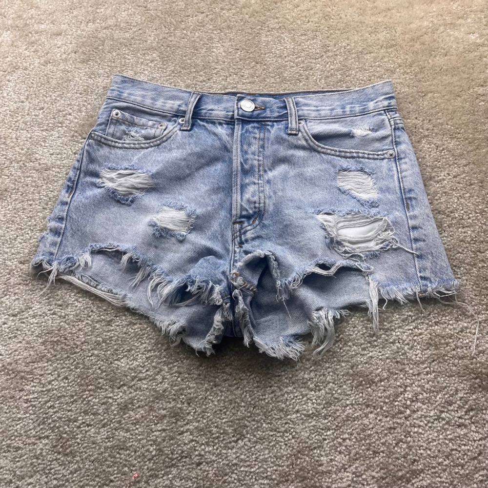 Aeropostale Womens Distressed Boyfriend Denim Shorts Light Wash Blue Size 2